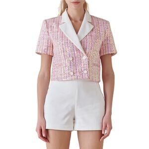Endless Rose 'Sequins' Pink Tweed Short Sleeve Blazer Size S - NWT
